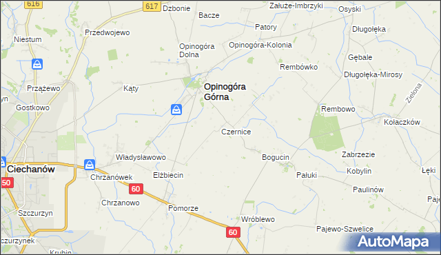 mapa Czernice gmina Opinogóra Górna, Czernice gmina Opinogóra Górna na mapie Targeo