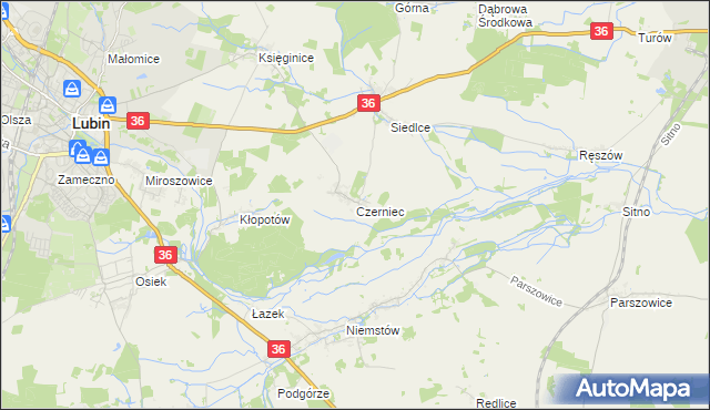 mapa Czerniec gmina Lubin, Czerniec gmina Lubin na mapie Targeo