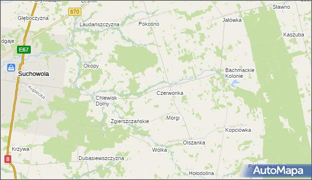mapa Czerwonka gmina Suchowola, Czerwonka gmina Suchowola na mapie Targeo