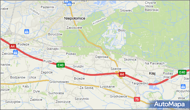 mapa Dąbrowa gmina Kłaj, Dąbrowa gmina Kłaj na mapie Targeo