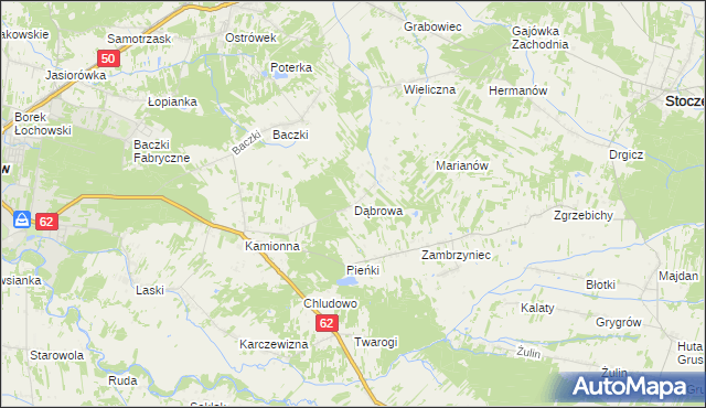 mapa Dąbrowa gmina Łochów, Dąbrowa gmina Łochów na mapie Targeo