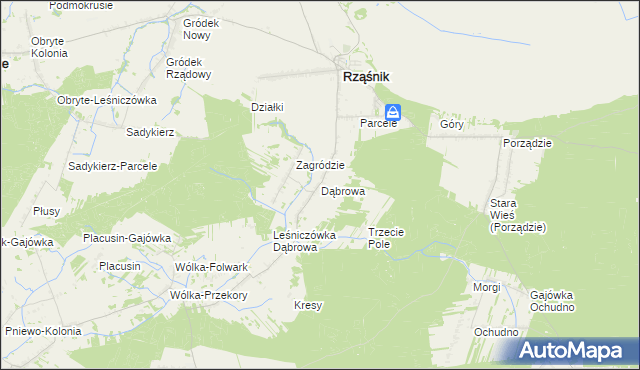 mapa Dąbrowa gmina Rząśnik, Dąbrowa gmina Rząśnik na mapie Targeo