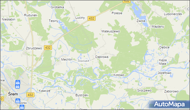 mapa Dąbrowa gmina Śrem, Dąbrowa gmina Śrem na mapie Targeo