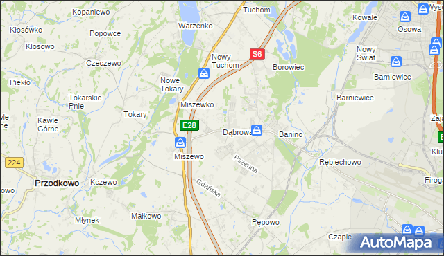 mapa Dąbrowa gmina Żukowo, Dąbrowa gmina Żukowo na mapie Targeo