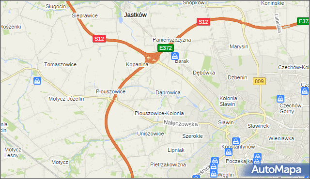 mapa Dąbrowica gmina Jastków, Dąbrowica gmina Jastków na mapie Targeo