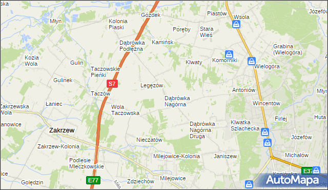 mapa Dąbrówka Nagórna, Dąbrówka Nagórna na mapie Targeo