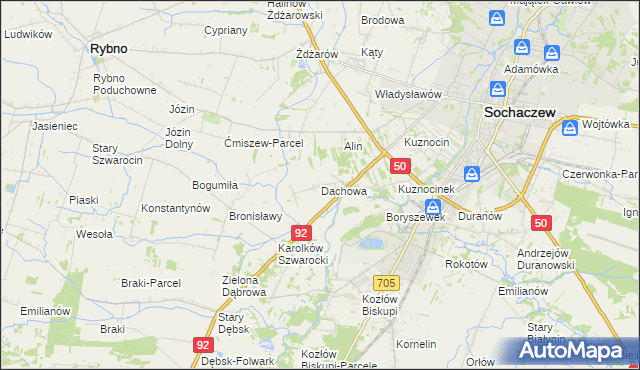 mapa Dachowa gmina Sochaczew, Dachowa gmina Sochaczew na mapie Targeo