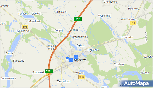 mapa Dębno gmina Stęszew, Dębno gmina Stęszew na mapie Targeo