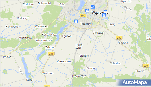 mapa Długa Wieś gmina Wągrowiec, Długa Wieś gmina Wągrowiec na mapie Targeo