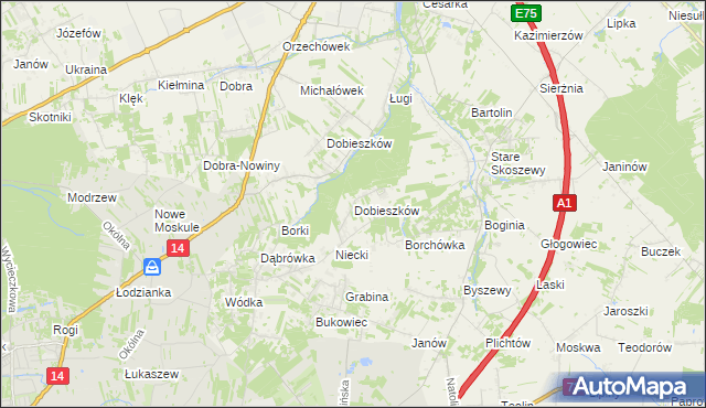 mapa Dobieszków gmina Nowosolna, Dobieszków gmina Nowosolna na mapie Targeo