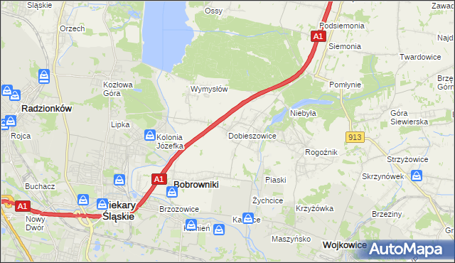 mapa Dobieszowice gmina Bobrowniki, Dobieszowice gmina Bobrowniki na mapie Targeo