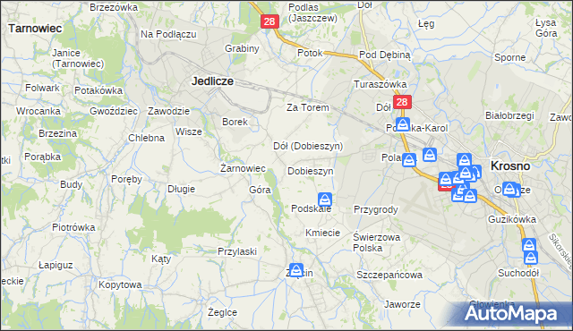 mapa Dobieszyn gmina Jedlicze, Dobieszyn gmina Jedlicze na mapie Targeo