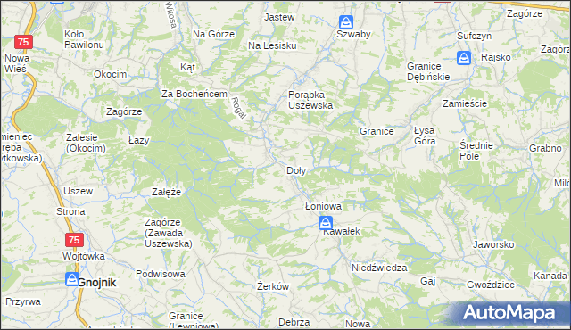 mapa Doły gmina Dębno, Doły gmina Dębno na mapie Targeo