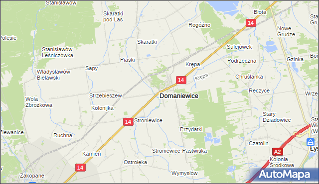 mapa Domaniewice powiat łowicki, Domaniewice powiat łowicki na mapie Targeo