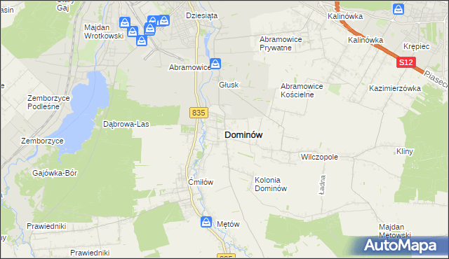 mapa Dominów gmina Głusk, Dominów gmina Głusk na mapie Targeo
