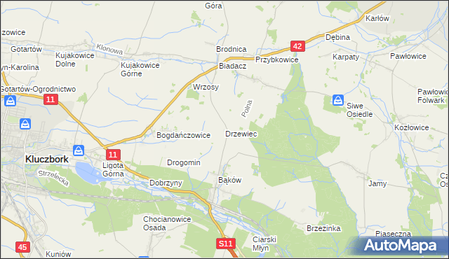 mapa Drzewiec gmina Kluczbork, Drzewiec gmina Kluczbork na mapie Targeo