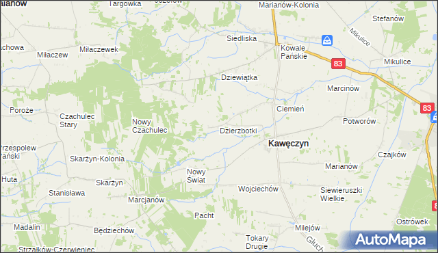 mapa Dzierzbotki, Dzierzbotki na mapie Targeo