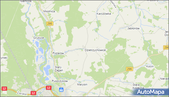 mapa Dzietrzychowice, Dzietrzychowice na mapie Targeo