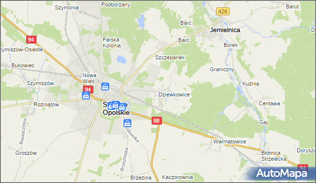 mapa Dziewkowice, Dziewkowice na mapie Targeo