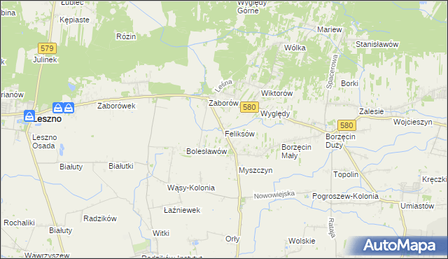 mapa Feliksów gmina Leszno, Feliksów gmina Leszno na mapie Targeo