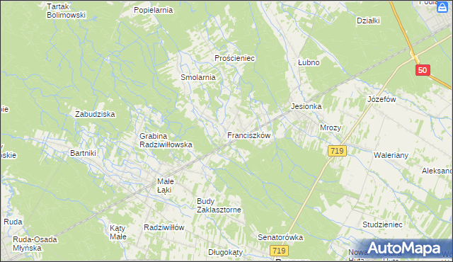 mapa Franciszków gmina Wiskitki, Franciszków gmina Wiskitki na mapie Targeo