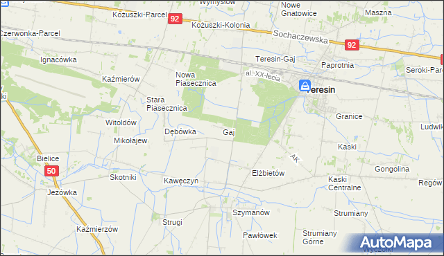 mapa Gaj gmina Teresin, Gaj gmina Teresin na mapie Targeo