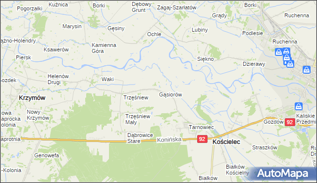 mapa Gąsiorów gmina Kościelec, Gąsiorów gmina Kościelec na mapie Targeo