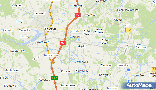 mapa Gąski gmina Tarczyn, Gąski gmina Tarczyn na mapie Targeo