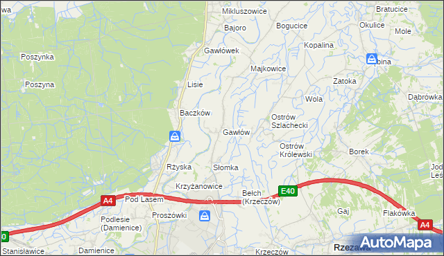 mapa Gawłów gmina Bochnia, Gawłów gmina Bochnia na mapie Targeo