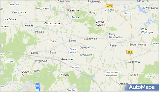 mapa Gawłów gmina Rząśnia, Gawłów gmina Rząśnia na mapie Targeo