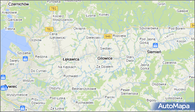 mapa Gilowice powiat żywiecki, Gilowice powiat żywiecki na mapie Targeo