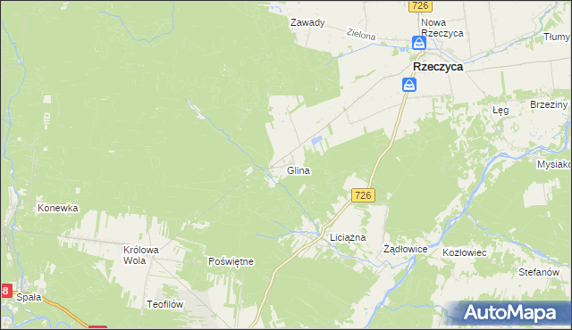 mapa Glina gmina Rzeczyca, Glina gmina Rzeczyca na mapie Targeo