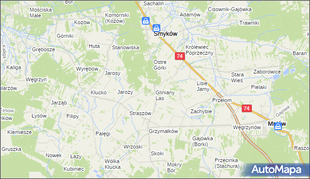 mapa Gliniany Las, Gliniany Las na mapie Targeo