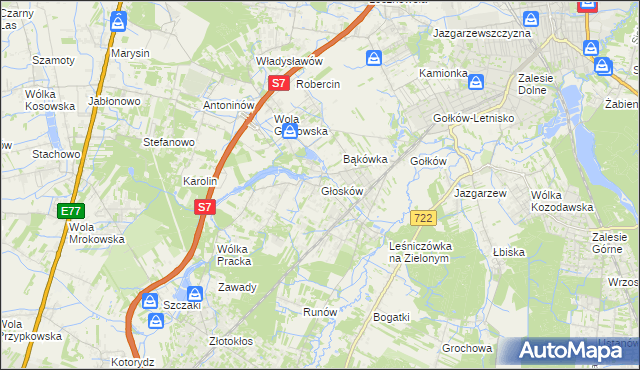 mapa Głosków gmina Piaseczno, Głosków gmina Piaseczno na mapie Targeo