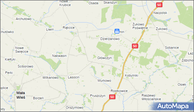mapa Główczyn gmina Mała Wieś, Główczyn gmina Mała Wieś na mapie Targeo