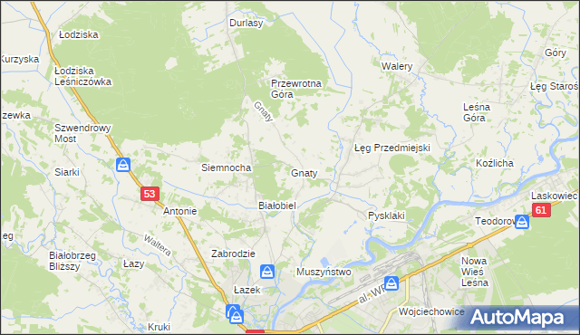 mapa Gnaty gmina Lelis, Gnaty gmina Lelis na mapie Targeo