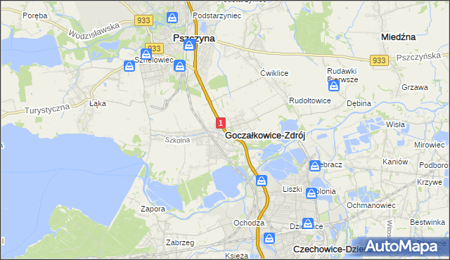 mapa Goczałkowice-Zdrój, Goczałkowice-Zdrój na mapie Targeo