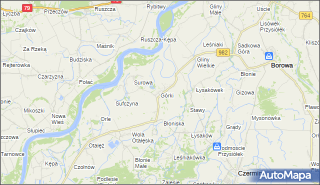 mapa Górki gmina Borowa, Górki gmina Borowa na mapie Targeo
