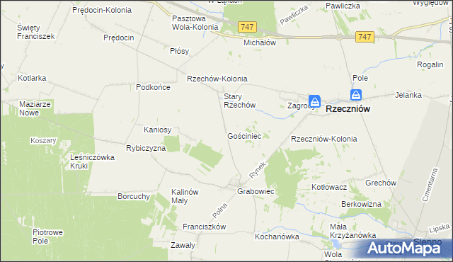 mapa Gościniec gmina Rzeczniów, Gościniec gmina Rzeczniów na mapie Targeo
