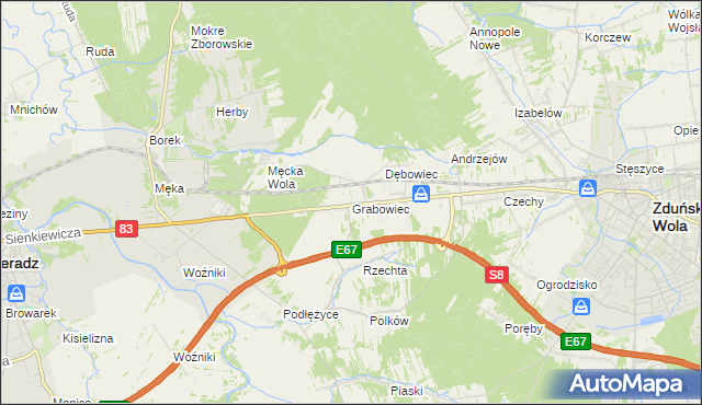 mapa Grabowiec gmina Sieradz, Grabowiec gmina Sieradz na mapie Targeo