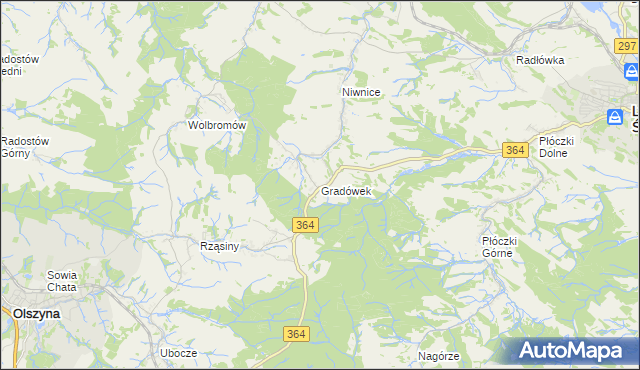 mapa Gradówek gmina Lwówek Śląski, Gradówek gmina Lwówek Śląski na mapie Targeo