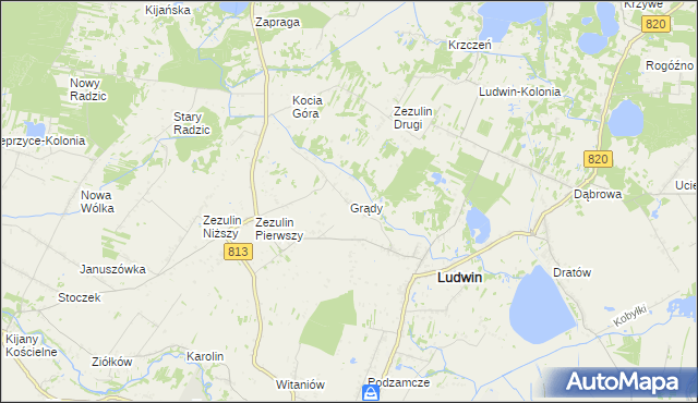 mapa Grądy gmina Ludwin, Grądy gmina Ludwin na mapie Targeo