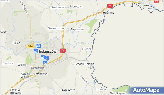 mapa Gródek gmina Hrubieszów, Gródek gmina Hrubieszów na mapie Targeo