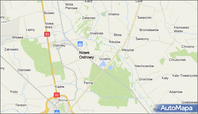mapa Grodno gmina Nowe Ostrowy, Grodno gmina Nowe Ostrowy na mapie Targeo