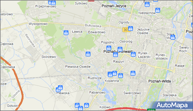 mapa Grunwald gmina Poznań, Grunwald gmina Poznań na mapie Targeo
