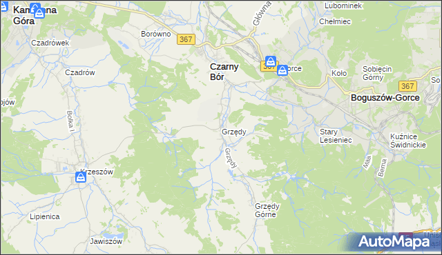 mapa Grzędy gmina Czarny Bór, Grzędy gmina Czarny Bór na mapie Targeo