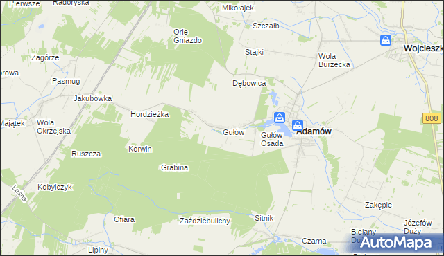 mapa Gułów gmina Adamów, Gułów gmina Adamów na mapie Targeo