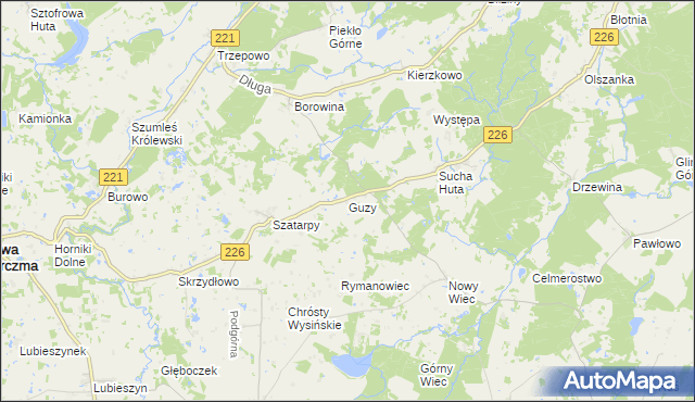 mapa Guzy gmina Nowa Karczma, Guzy gmina Nowa Karczma na mapie Targeo