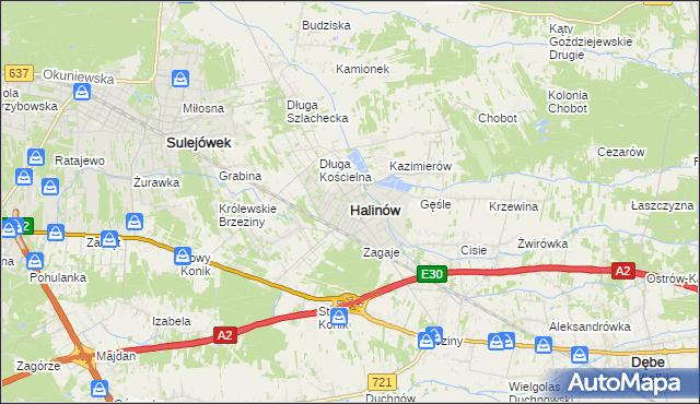 mapa Halinów powiat miński, Halinów powiat miński na mapie Targeo