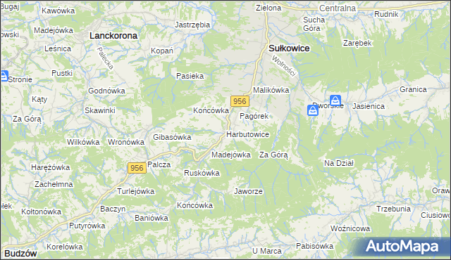mapa Harbutowice gmina Sułkowice, Harbutowice gmina Sułkowice na mapie Targeo